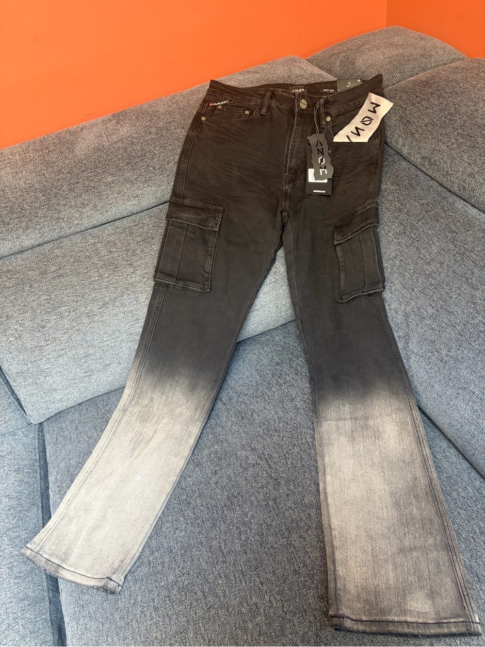 ANOM Men’s Black to Gray Fade Bootcut Cargo Slim fit Jeans